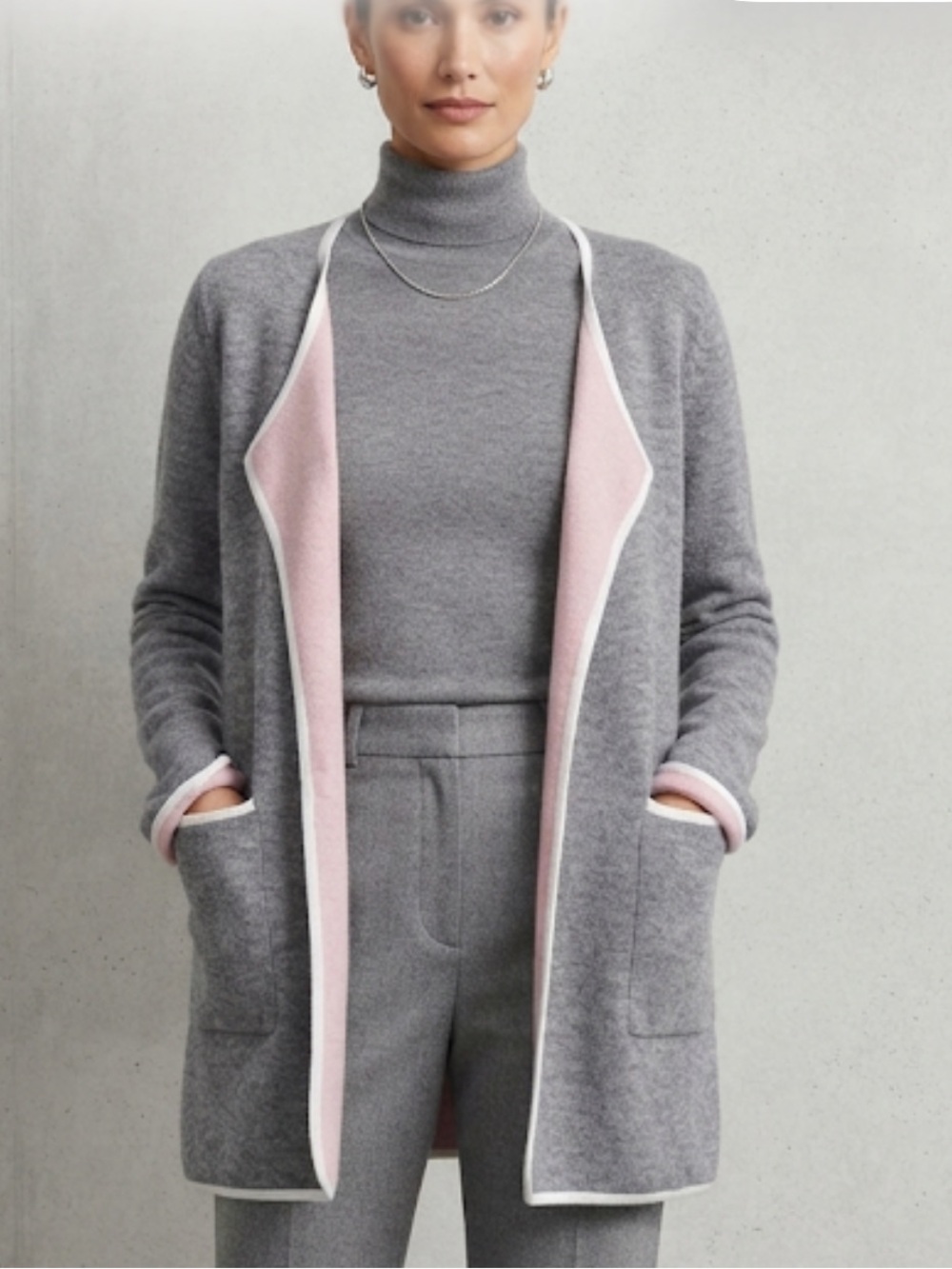 NWT Women's Double-Faced Gray n Pink Open Knit Cardigan